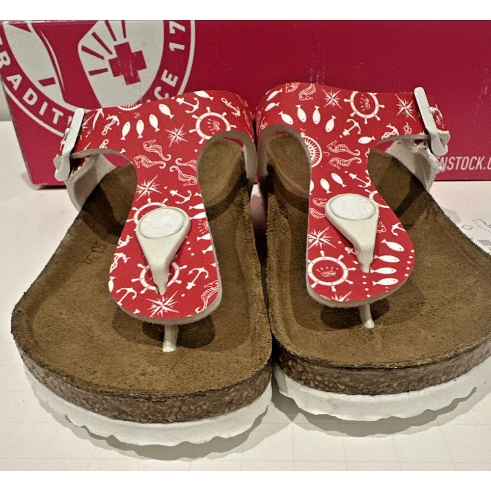 Birkenstock Kids EU 30 US K12 Gizeh Sandals Nautical Print Red ***NO BOX***‎
